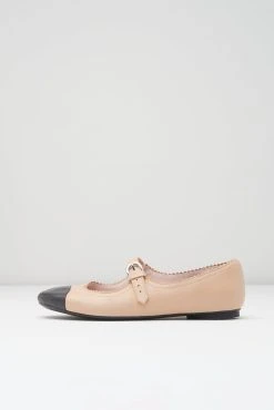 Outlet 👍 BLOCHSTORE-US Ladies Cassiopeia Ballet Flats Capuccino Black Leather ⭐