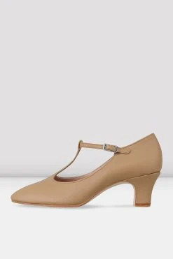 Best reviews of 👍 BLOCHSTORE-US Ladies Chord T-Strap 2 Inch Heel Character 🔥 Shoes Tan Leather ⌛
